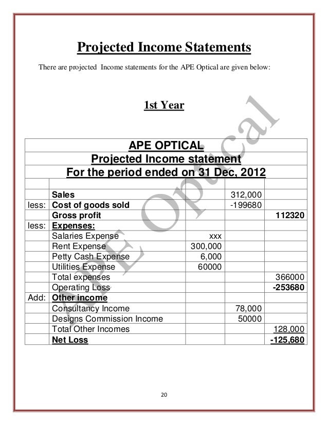 Profit and loss statement for business plan