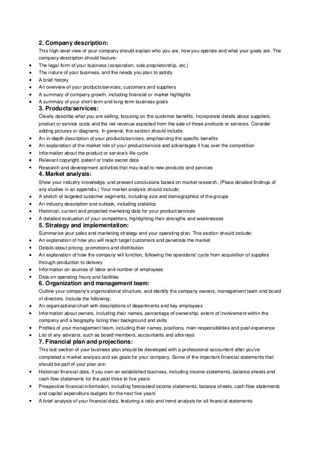 Six components of a business plan picture