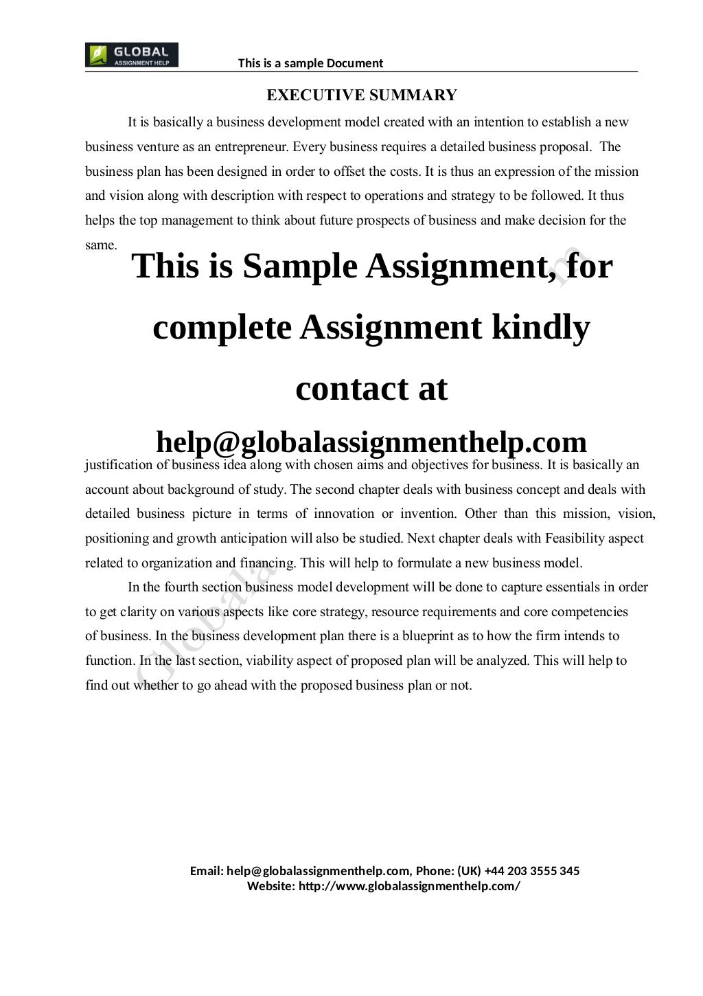business plan sample for assignment pdf