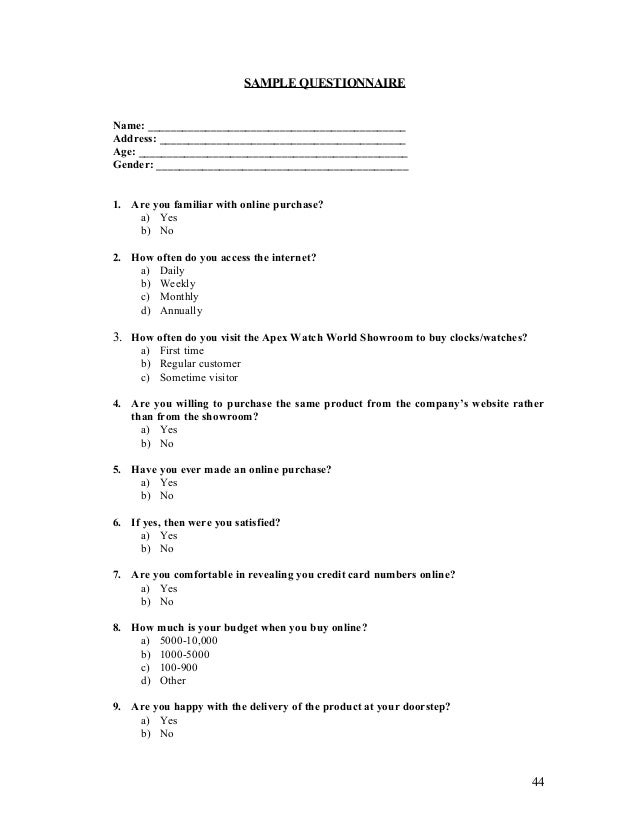 Questionnaire business plan