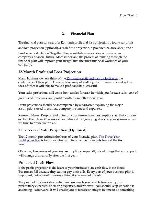 business plan 12 month profit and loss projection
