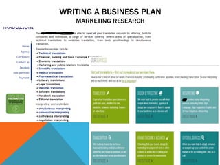 WRITING A BUSINESS PLAN
MARKETING RESEARCH
 