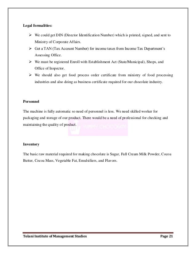sample business plan for chocolate shop