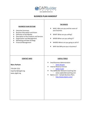 Business Plan Workshop Handout | PDF