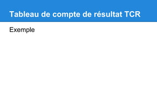 Tableau de compte de résultat TCR
Exemple
 