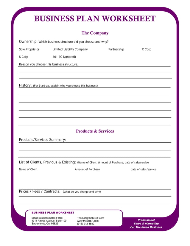 Business planning worksheet | PDF