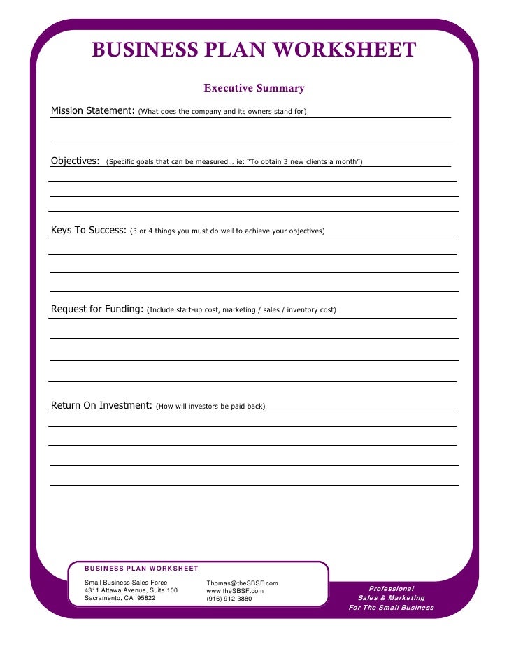 Free Printable Business Plan Worksheet