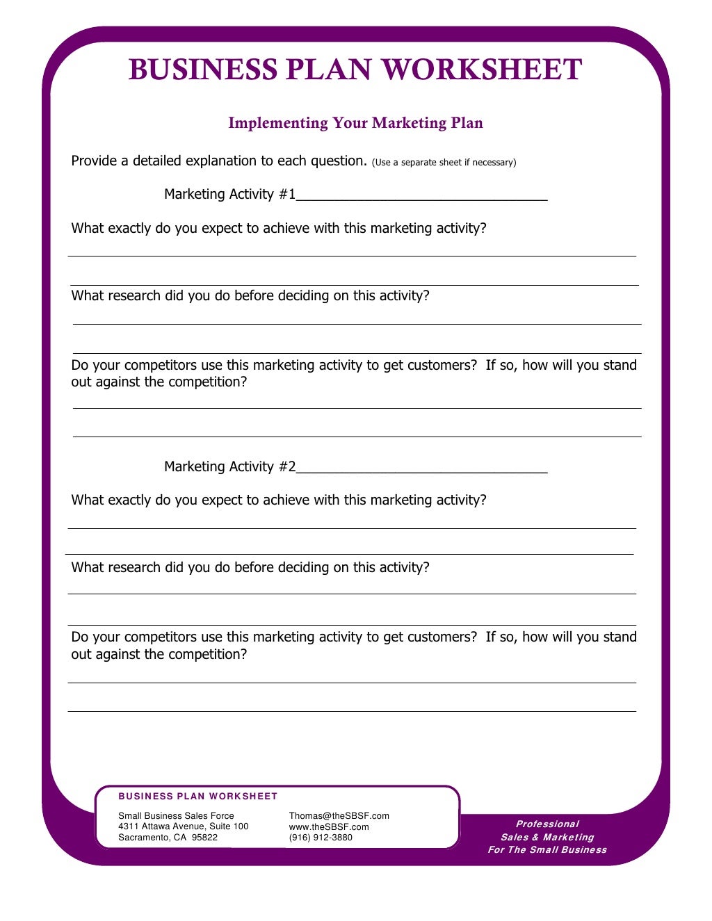 Business planning worksheet