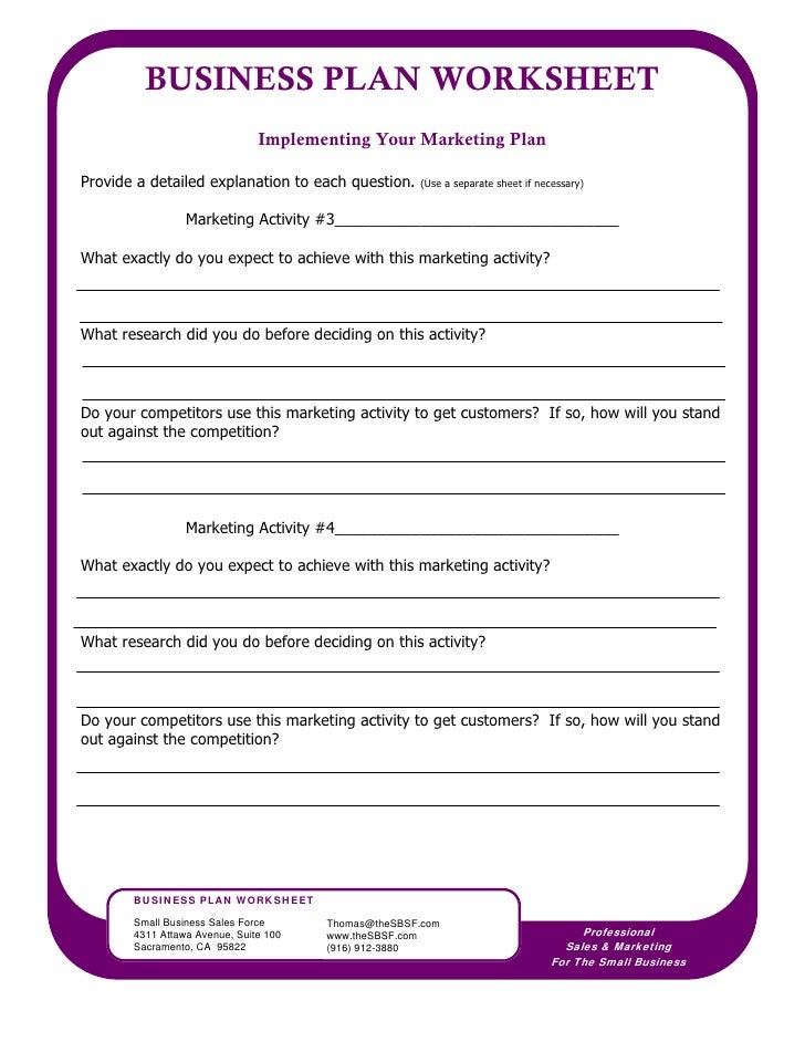Business planning worksheet
