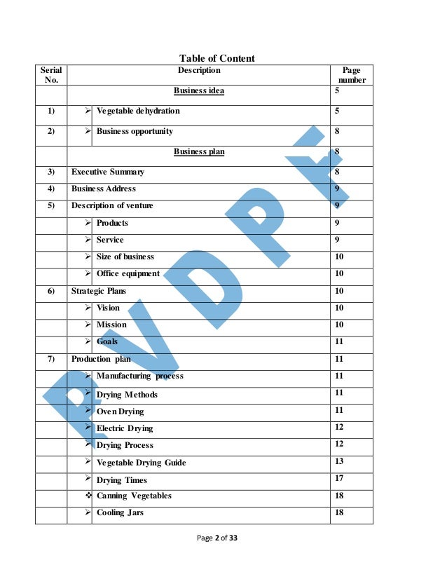 vegetables production business plan