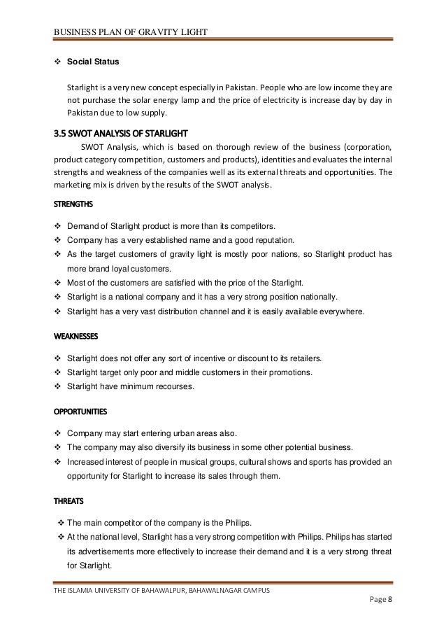 Business plan of gravity light picture