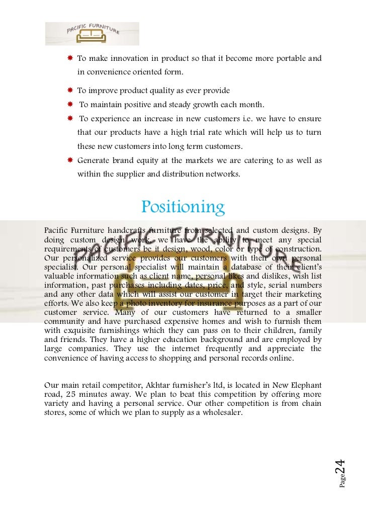 Business plan sample on furniture