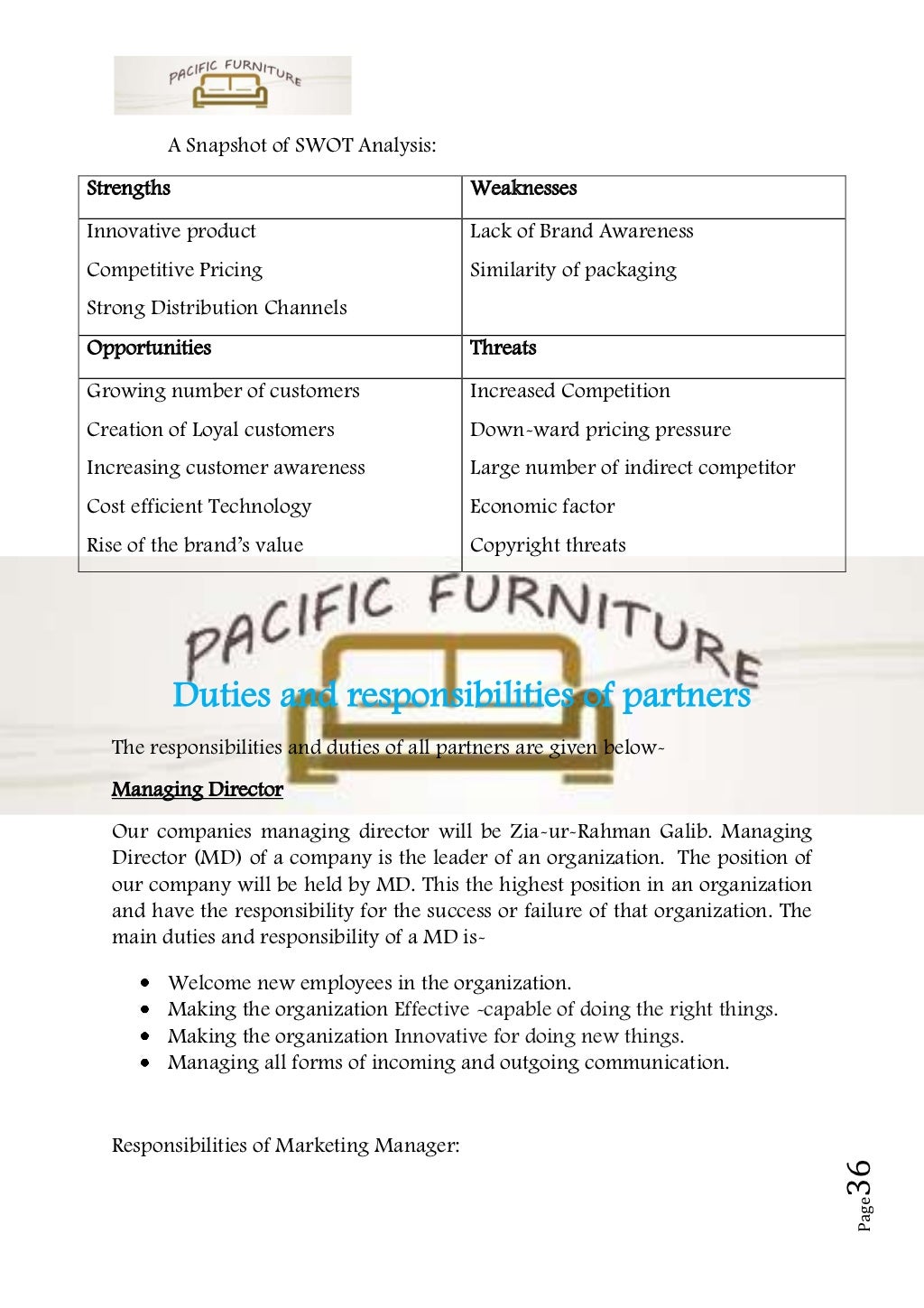 Business plan sample on furniture
