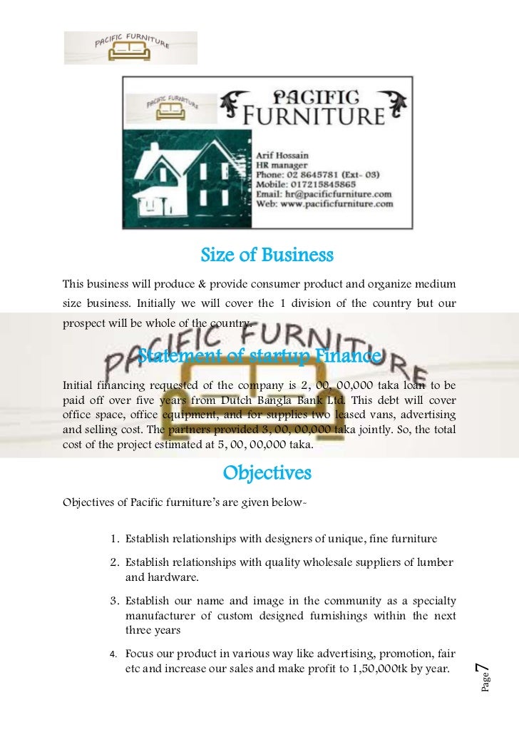 custom furniture business plan