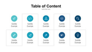 Table of Content
write title here
Subtitle
Example
Subtitle
Example
Subtitle
Example
Subtitle
Example
Subtitle
Example
Subtitle
Example
Subtitle
Example
Subtitle
Example
Subtitle
Example
Subtitle
Example
 
