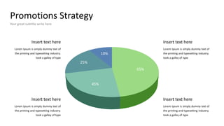 Promotions Strategy
Your great subtitle write here
Insert text here
Lorem Ipsum is simply dummy text of
the printing and typesetting industry.
took a galley of type
Insert text here
Lorem Ipsum is simply dummy text of
the printing and typesetting industry.
took a galley of type
Insert text here
Lorem Ipsum is simply dummy text of
the printing and typesetting industry.
took a galley of type
Insert text here
Lorem Ipsum is simply dummy text of
the printing and typesetting industry.
took a galley of type
10%
25%
45%
65%
 