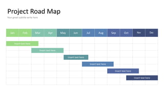 Nov Dec
Jan Feb Mar Apr May Jun Jul Aug Sep Oct
Project Road Map
Your great subtitle write here
Insert text here
Insert text here
Insert text here
Insert text here
Insert text here
Insert text here
 
