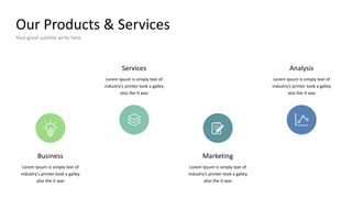 Our Products & Services
Your great subtitle write here
Business
Lorem Ipsum is simply text of
industry's printer took a galley
also the It was
Services
Lorem Ipsum is simply text of
industry's printer took a galley
also the It was
Marketing
Lorem Ipsum is simply text of
industry's printer took a galley
also the It was
Analysis
Lorem Ipsum is simply text of
industry's printer took a galley
also the It was
 