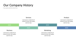 Our Company History
Your great subtitle write here
Business
Lorem Ipsum is simply text of
industry's printer took a galley
also the It was
Services
Lorem Ipsum is simply text of
industry's printer took a galley
also the It was
Marketing
Lorem Ipsum is simply text of
industry's printer took a galley
also the It was
Analysis
Lorem Ipsum is simply text of
industry's printer took a galley
also the It was
2021 2023
2022 2024
 