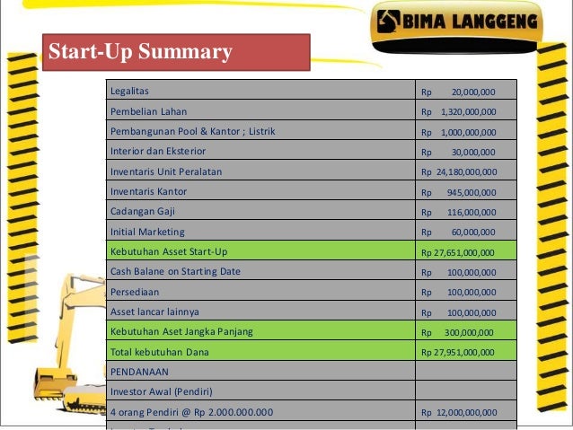 Business Plan Rental Alat Berat Bima Langgeng