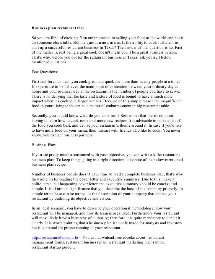 Business Plan Restaurant Free