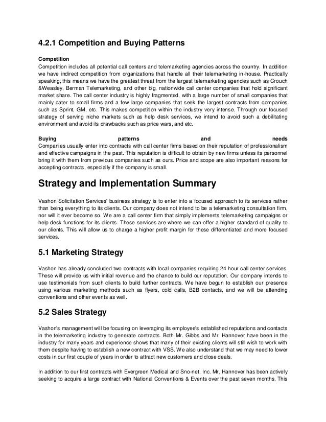 competition and buying patterns business plan sample