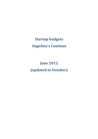 Startup budgets
Angelina’s Cantinas
June 2012
(updated in October)
 