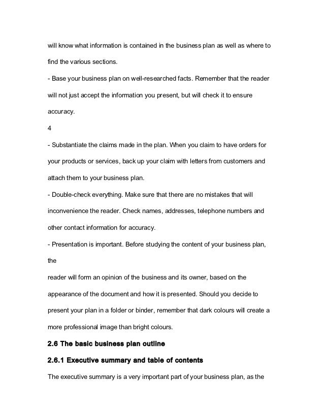 format for business plans