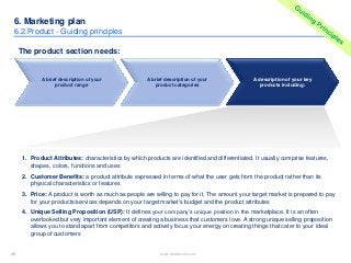 45 www.slidebooks.com45
6. Marketing plan
6.2.Product - Guiding principles
A brief description of your
product range
A bri...