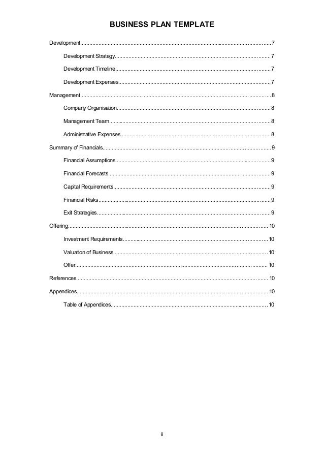 Venture capital business plan template picture