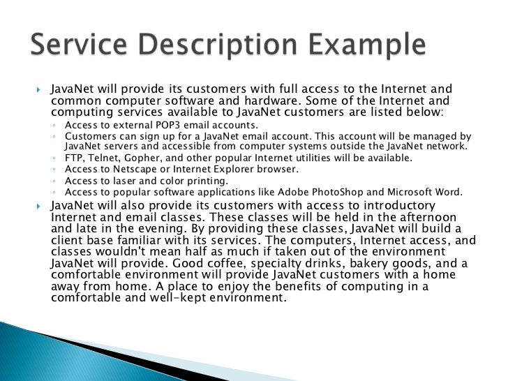 Detailed description of products or services is in what part of the business plan image