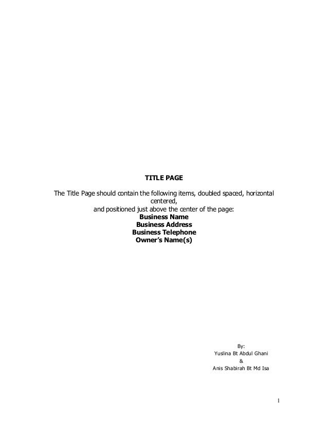business plan workbook 17nov 1 title page of business plan