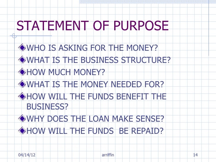 business plan statement of purpose example