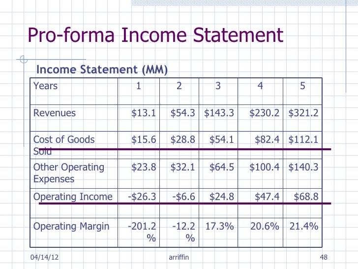 Profit and loss statement for business plan