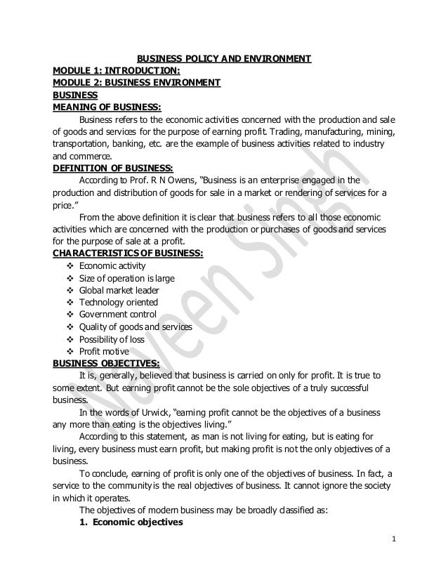 Business Policy And Environment Notes