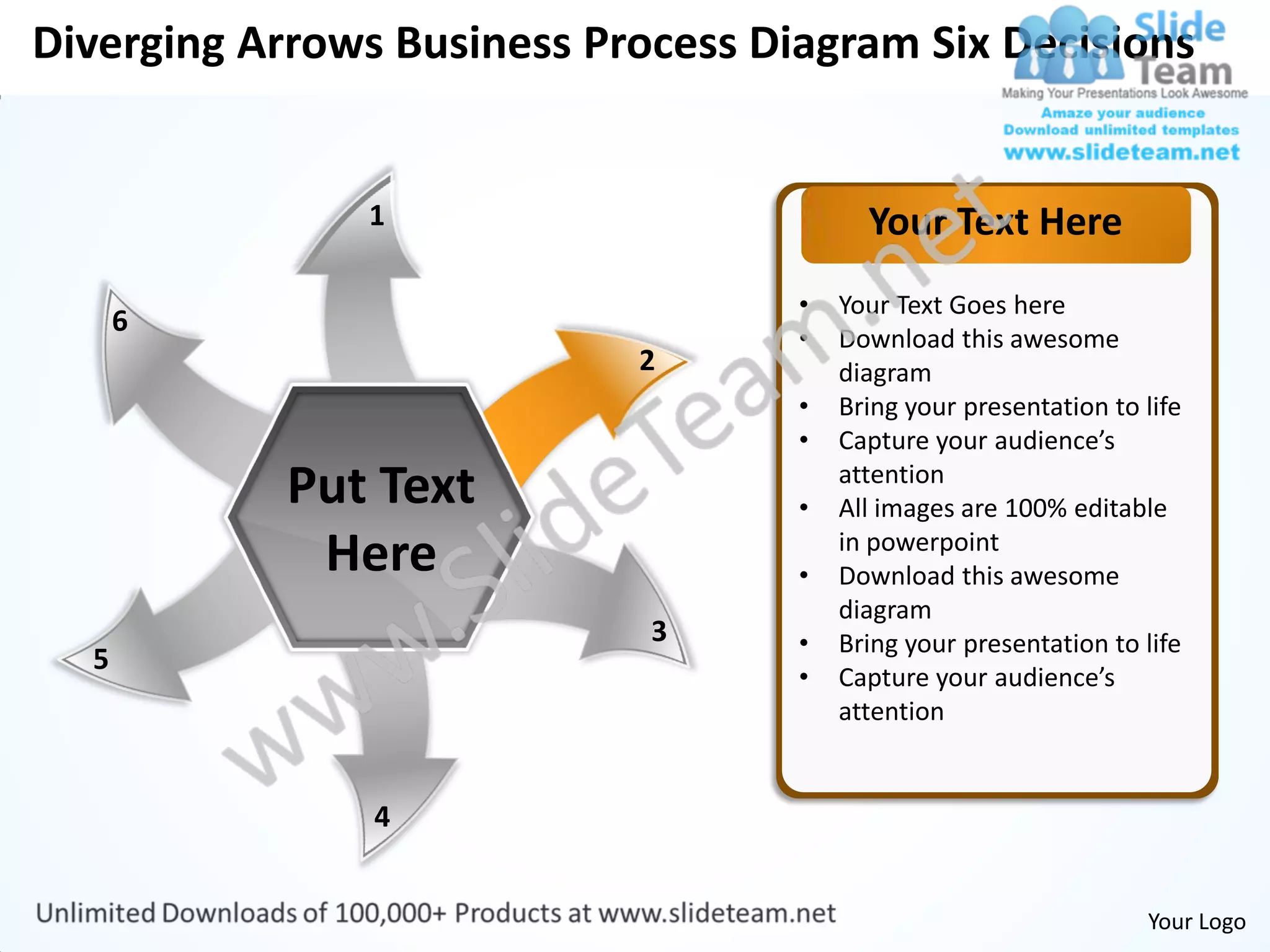 Business powerpoint presentations process diagram six decisions cycle ...