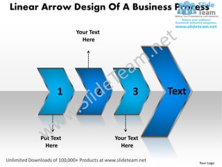 Linear Arrow Design Of A Business Process

                 Your Text
                   Here




            1           2          3     Text



      Put Text               Your Text
       Here                    Here

                                                Your Logo
 