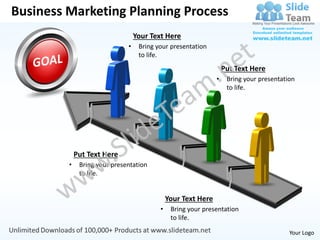 Business Marketing Planning Process
                                  Your Text Here
                              •    Bring your presentation
                                   to life.
                                                                   Put Text Here
                                                               •    Bring your presentation
                                                                    to life.




             Put Text Here
         •    Bring your presentation
              to life.


                                              Your Text Here
                                          •    Bring your presentation
                                               to life.

                                                                                         Your Logo
 