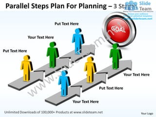 Parallel Steps Plan For Planning – 3 Stages

                                 Put Text Here


                Your Text Here


Put Text Here




                                                                           Your Text Here


                                                           Put Text Here


                                          Your Text Here

                                                                                    Your Logo
 