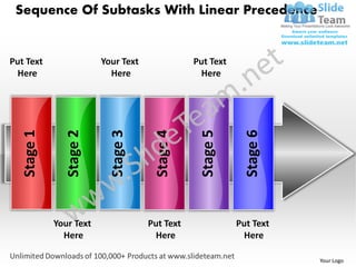 Sequence Of Subtasks With Linear Precedence


Put Text                  Your Text              Put Text
 Here                       Here                  Here



                            Stage 3

                                       Stage 4




                                                              Stage 6
   Stage 1

                Stage 2




                                                  Stage 5
             Your Text                Put Text              Put Text
               Here                    Here                  Here

                                                                        Your Logo
 