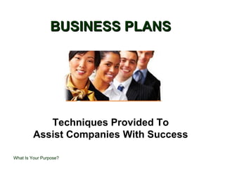 BUSINESS PLANS What Is Your Purpose? Techniques Provided To Assist Companies  With Success 