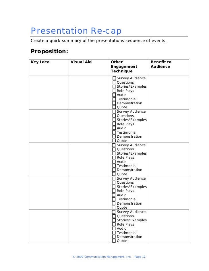 business presentation planner