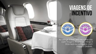 Viagens de
incentivo
Ao atingir 2 Stars será reconhecido
com Viagens Regionais. Atinja 3
Stars será reconhecido com
Viagens Globais.
 