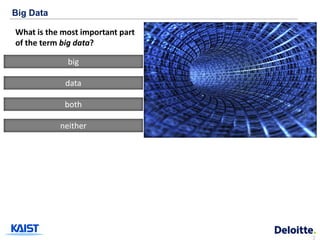 Big Data

What is the most important part
of the term big data?

             big

            data

            both

           neither




                                  2
 