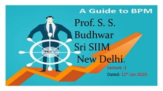 Prof. S. S.
Budhwar
Sri SIIM
New Delhi.
Lecture -1
Dated: 12th Jan 2020.
 