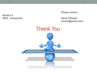 1/21/2013                                        39




                                  Please contact:
Session 4
ARIS - Introduction               Naval Vithalani
                                  tonaval@yahoo.com


                      Thank You
 