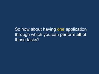 So how about having one application
through which you can perform all of
those tasks?
 