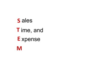 S ales
T ime, and
E xpense
M
 