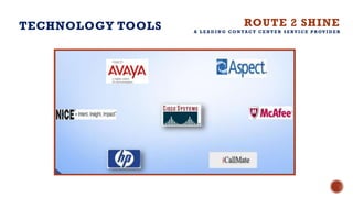 TECHNOLOGY TOOLS ROUTE 2 SHINE
A L E A D I N G C O N TA C T C E N T E R S E RV I C E P ROV I D E R
 