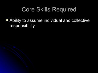 Core Skills Required Ability to assume individual and collective responsibility 